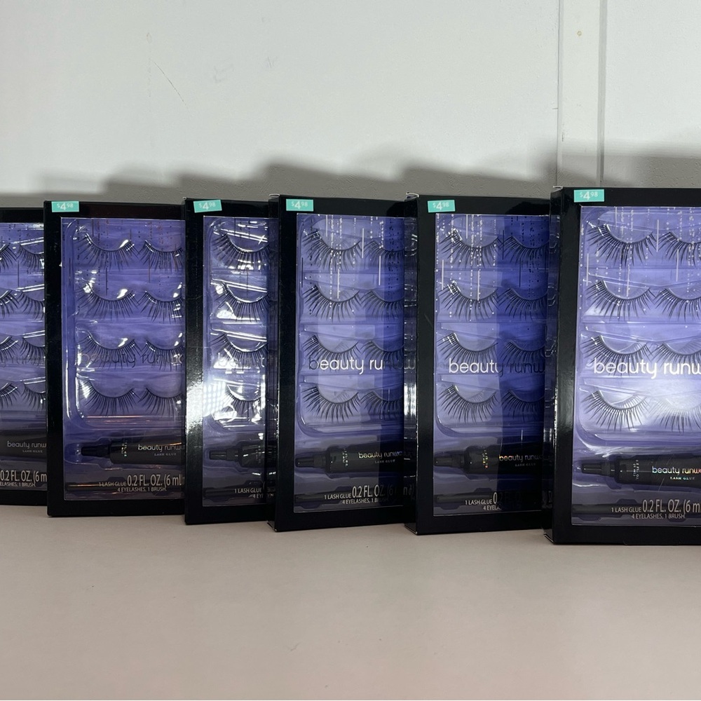 Beauty Runway 6Pc Eyelash Kit 4 Eyelashes, 1 Lash Glue 0.2fl oz,‎ 1 Brush ~New